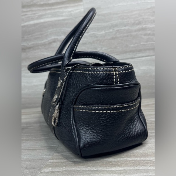 Y2K MICHAEL Michael Kors Greenwich Black Pebbled Leather Vintage Barrel Bag - Picture 2 of 13